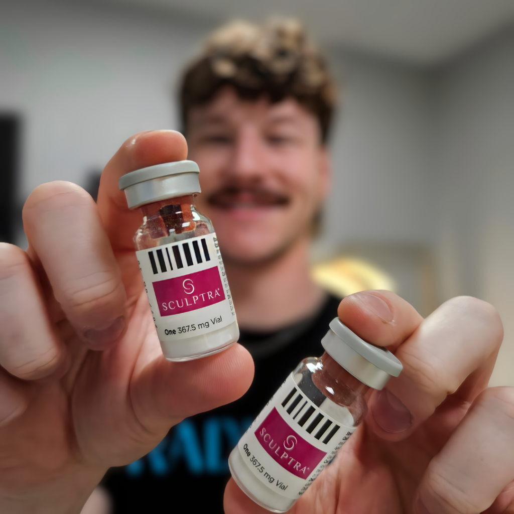 Sculptra biostimulator vials used for collagen stimulation and gradual facial volume restoration